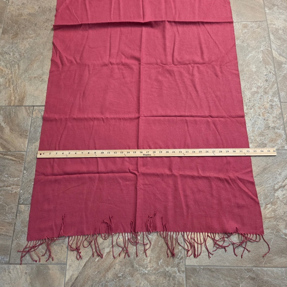 Solid Raspberry Pink Red Fringed Rectangular Scarf Lightweight Wrap Accessory - Picture 3 of 5